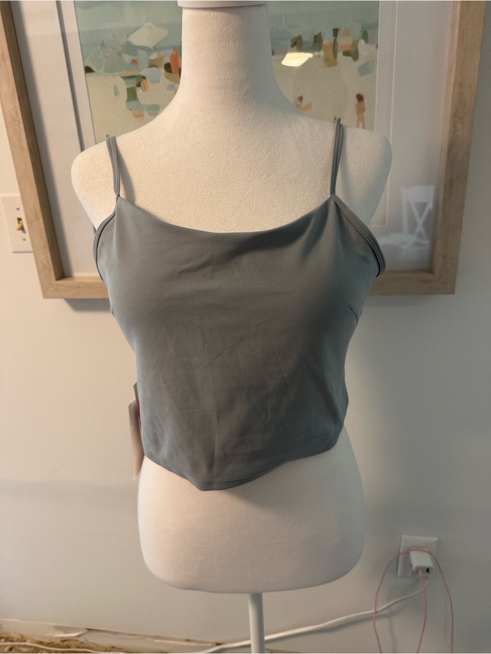 NWT 🌸 Women's Blue/Grey Spaghetti-Strap Crop Sports Bra Top Size XL